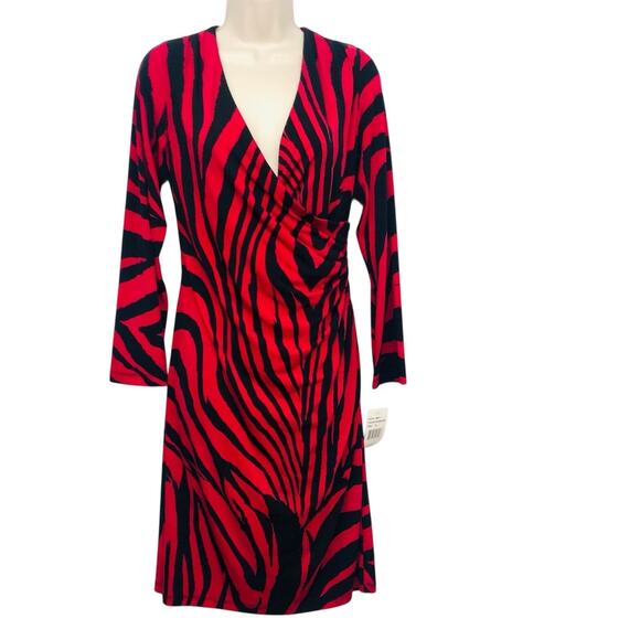 NWT Ronni Nicole Black Red Zebra Office Siren Wrap Dress V Neck Long Sleeve - Picture 16 of 16